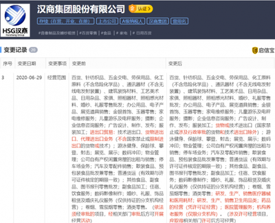 漢商集團經營范圍變更，拓展進出口及日用雜品業務